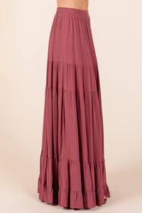 Mittoshop - Tiered Flowy Elastic Waist Lined Maxi Skirt
