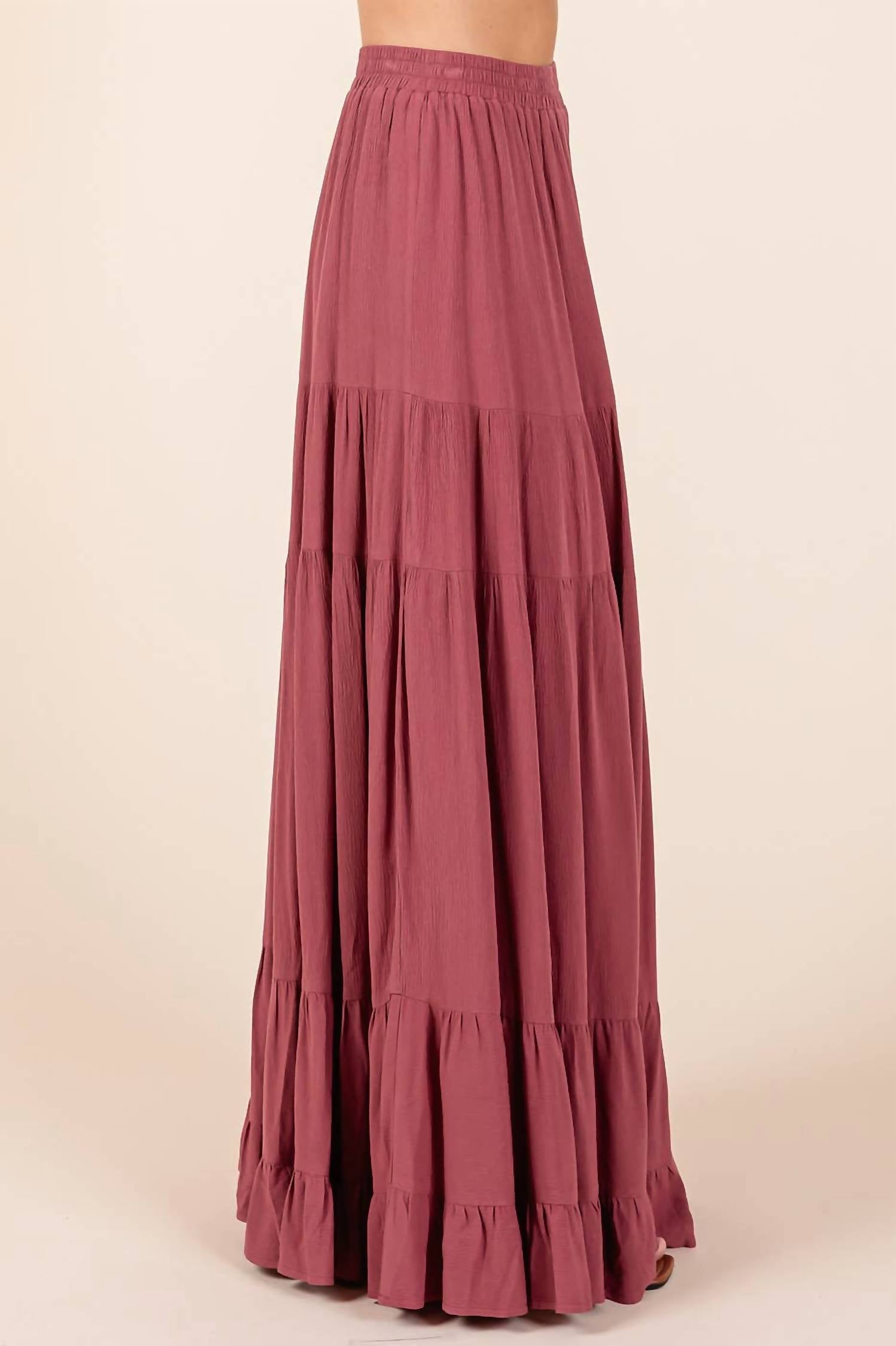 Mittoshop - Tiered Flowy Elastic Waist Lined Maxi Skirt