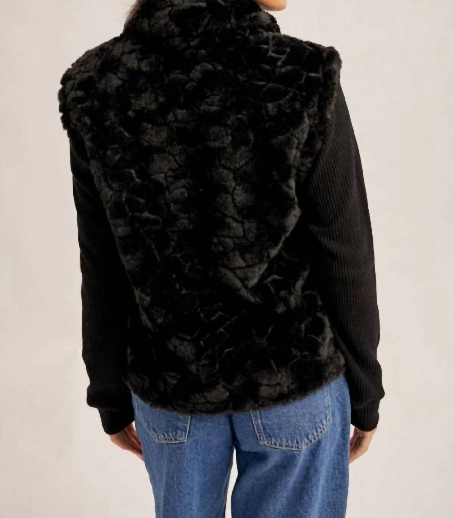 Hem & Thread - Knit Sleeve Fur Jacket