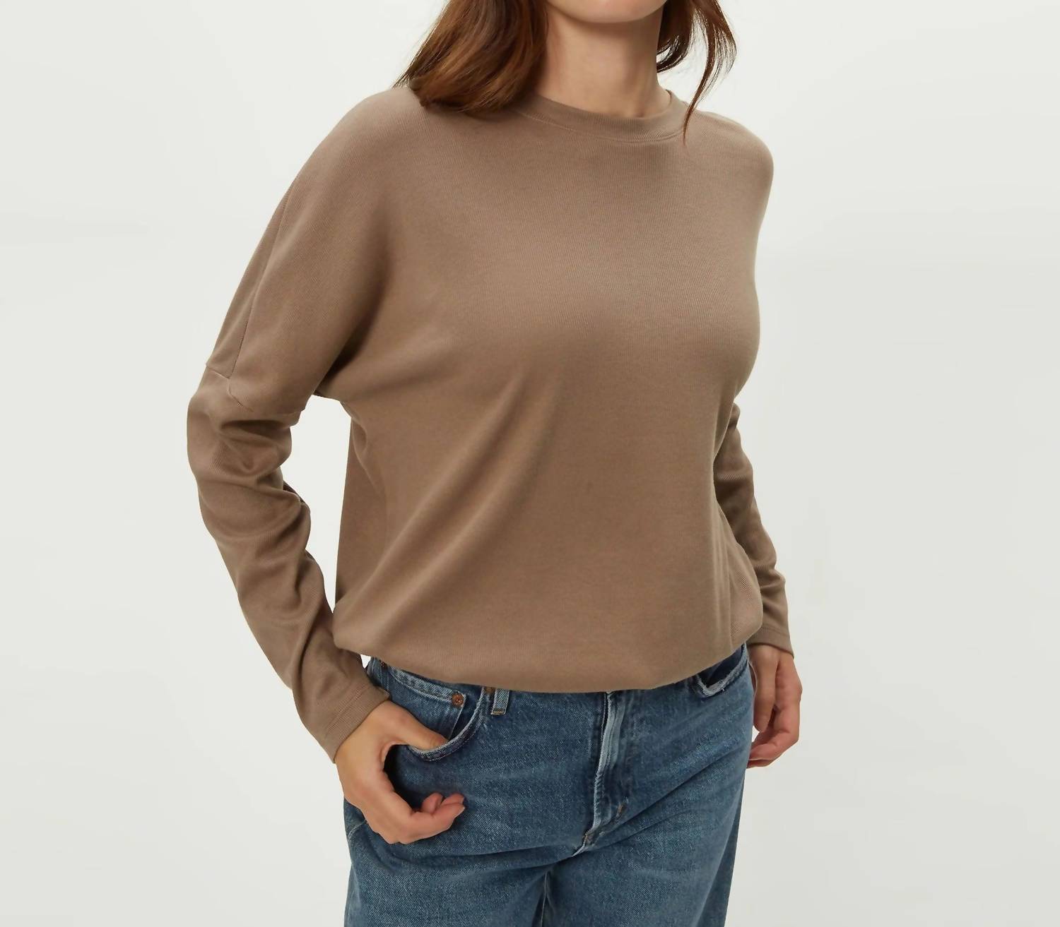 Michael Stars Kaley Crew Neck Tee in brown - women's long sleeve top