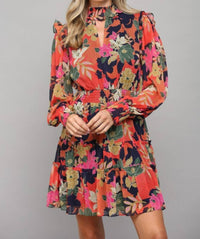 Fate Floral Keyhole Mini Dress in orange - women's dress