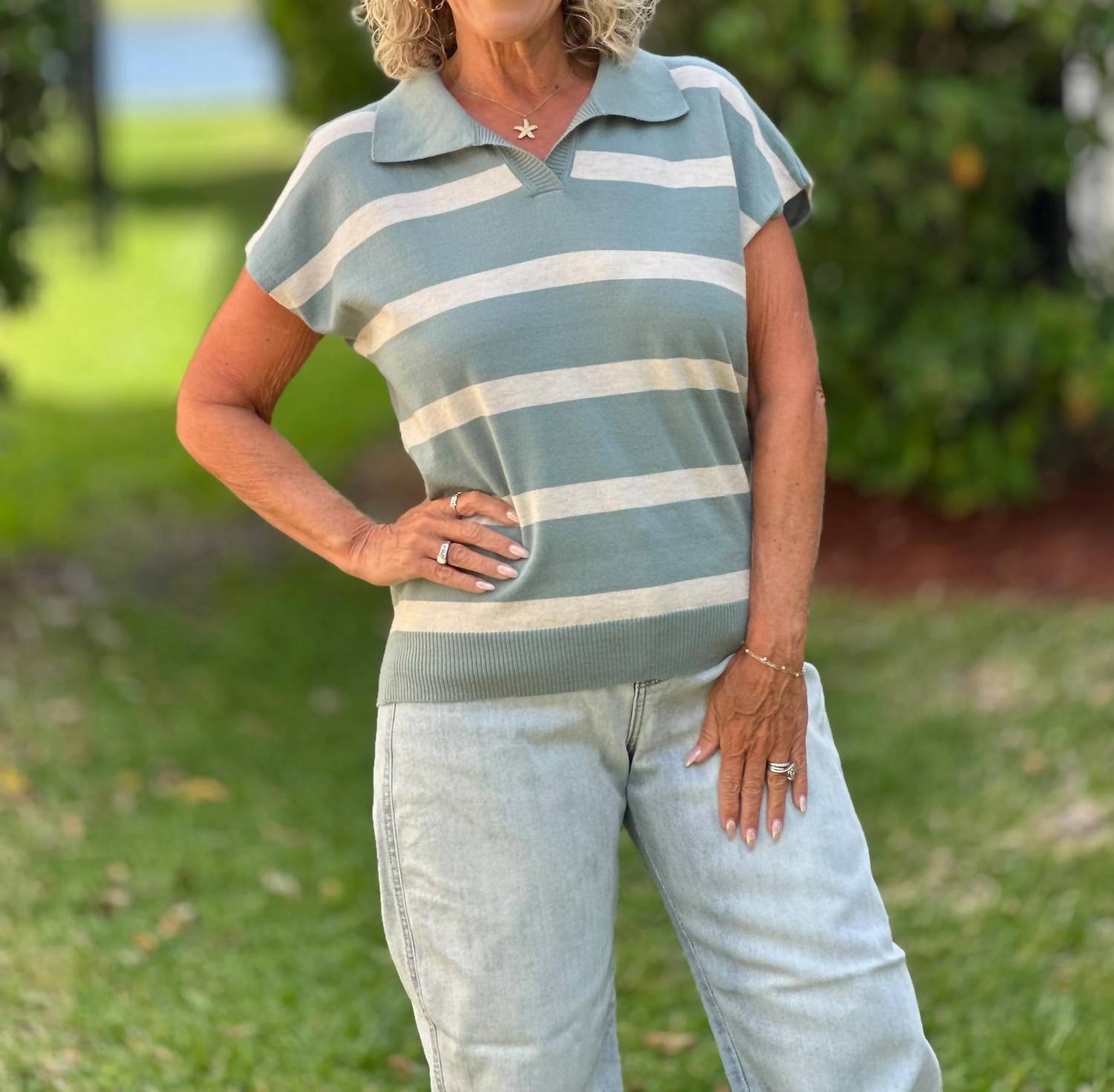 Coco + Carmen - Heavenly Luxe Striped Short Sleeve Sweater