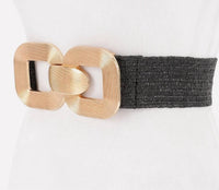 3Am By H&D Accessories - Women's Square Metal Buckle Elastic Belt
