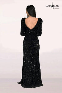 Abby Paris - Women's Sequin Feather Long Sleeve Gown