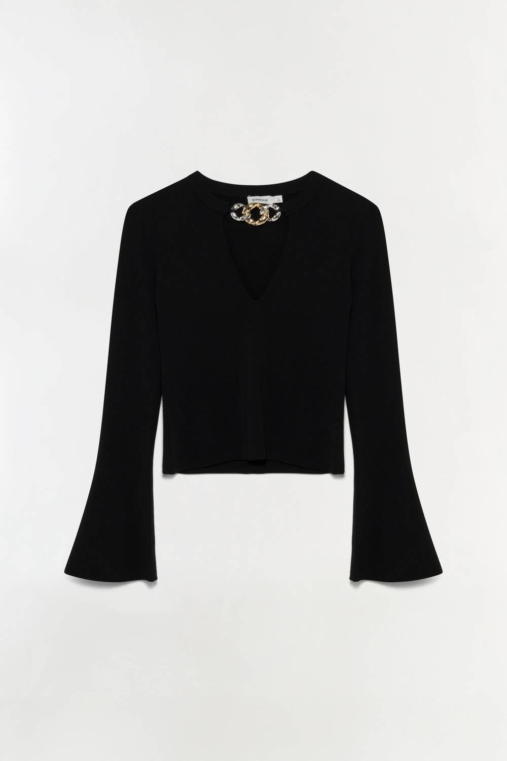 SIMKHAI Evren Wool Long Sleeve Top in black - women's blouse - alternate view