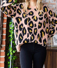 Cotton Bleu - Leopard Print Round Neck Sweater