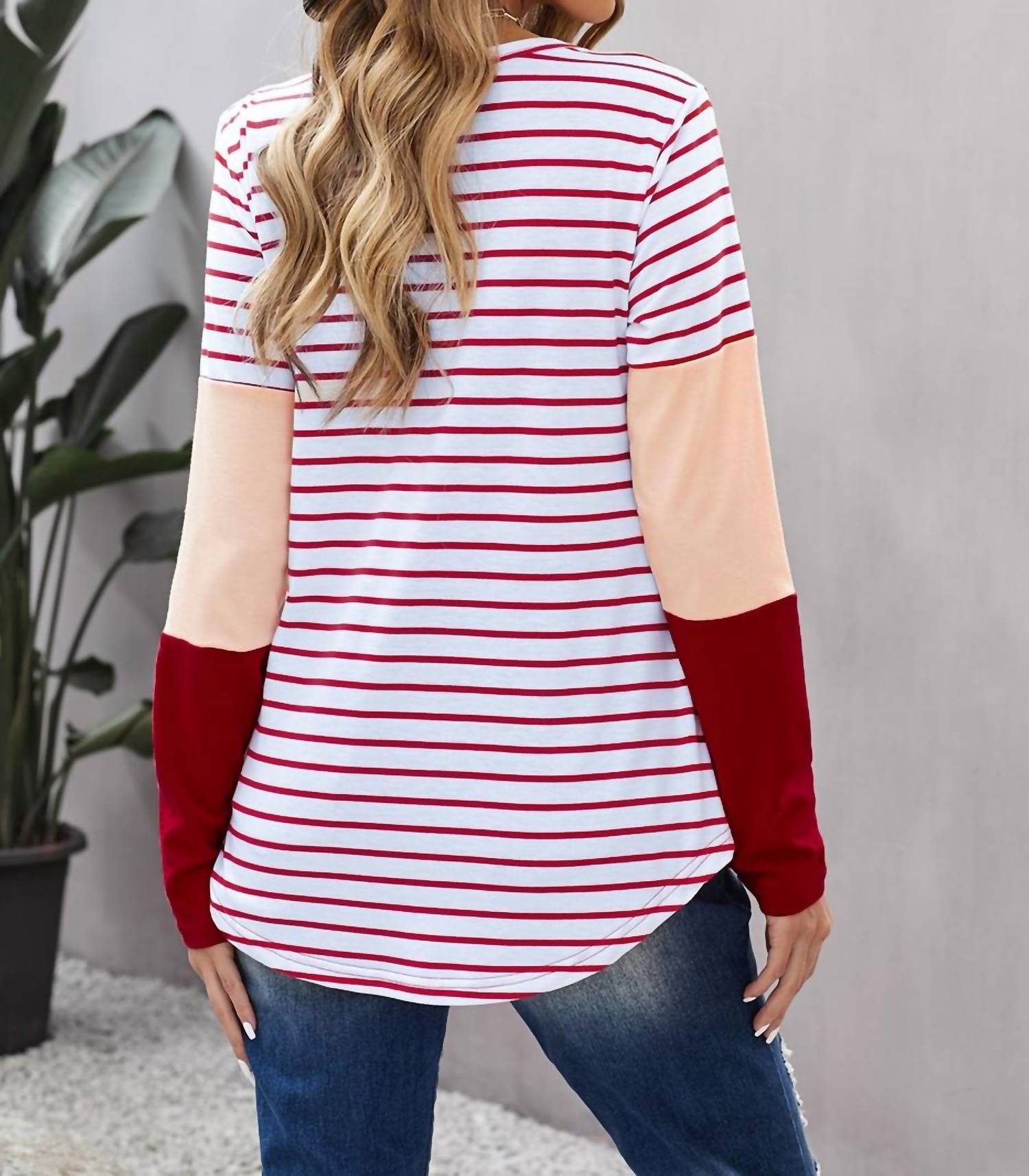 Shiying Fashion - Heart Sequins Striped Top