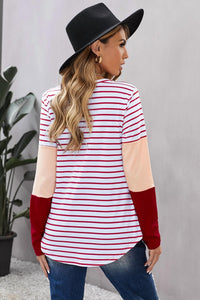 Shiying Fashion - Heart Sequins Striped Top