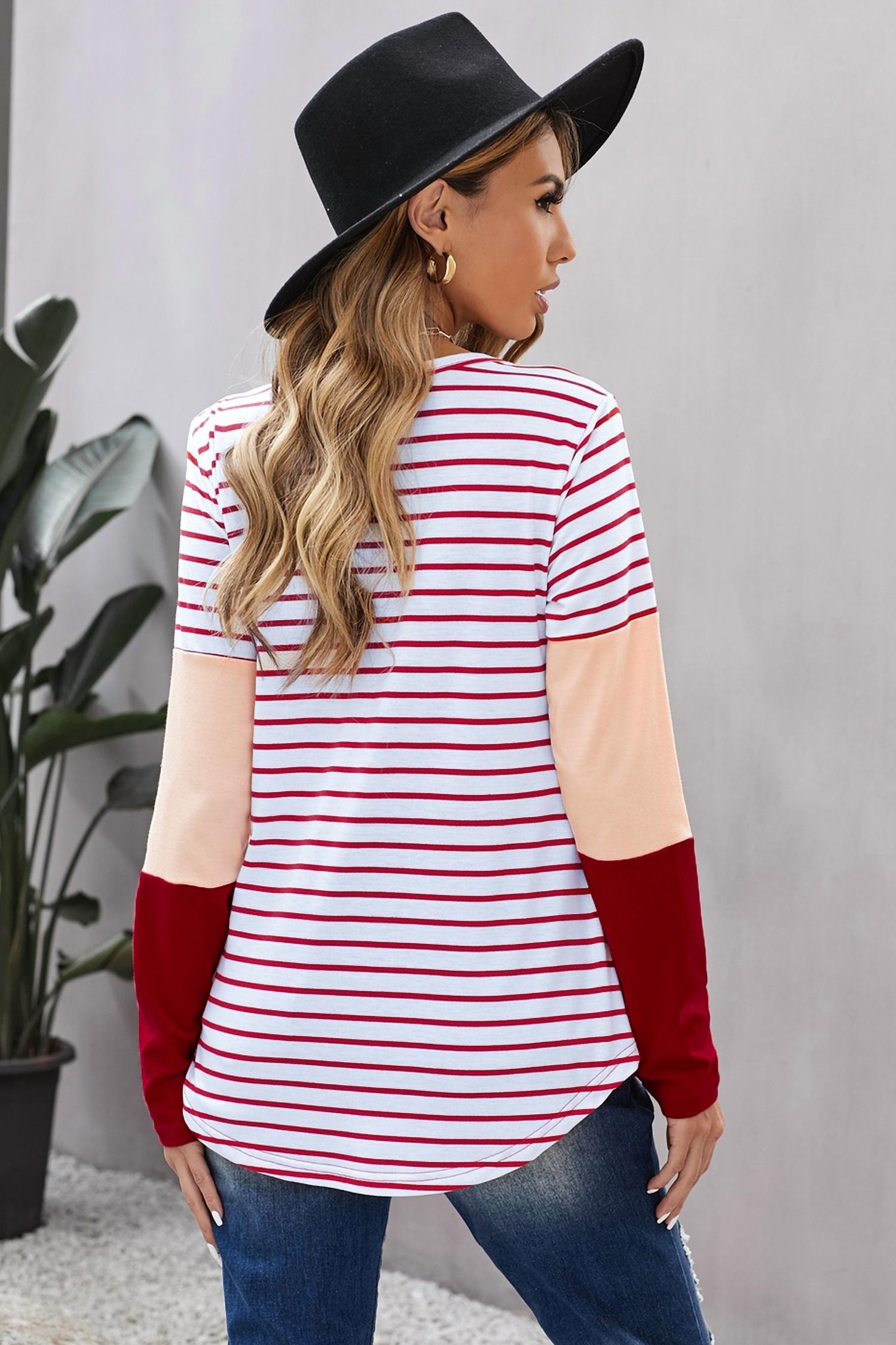 Shiying Fashion - Heart Sequins Striped Top