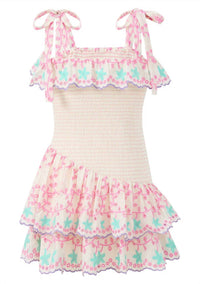 Marlo - Girl's Alanna Shirred Embroidered Mini Dress