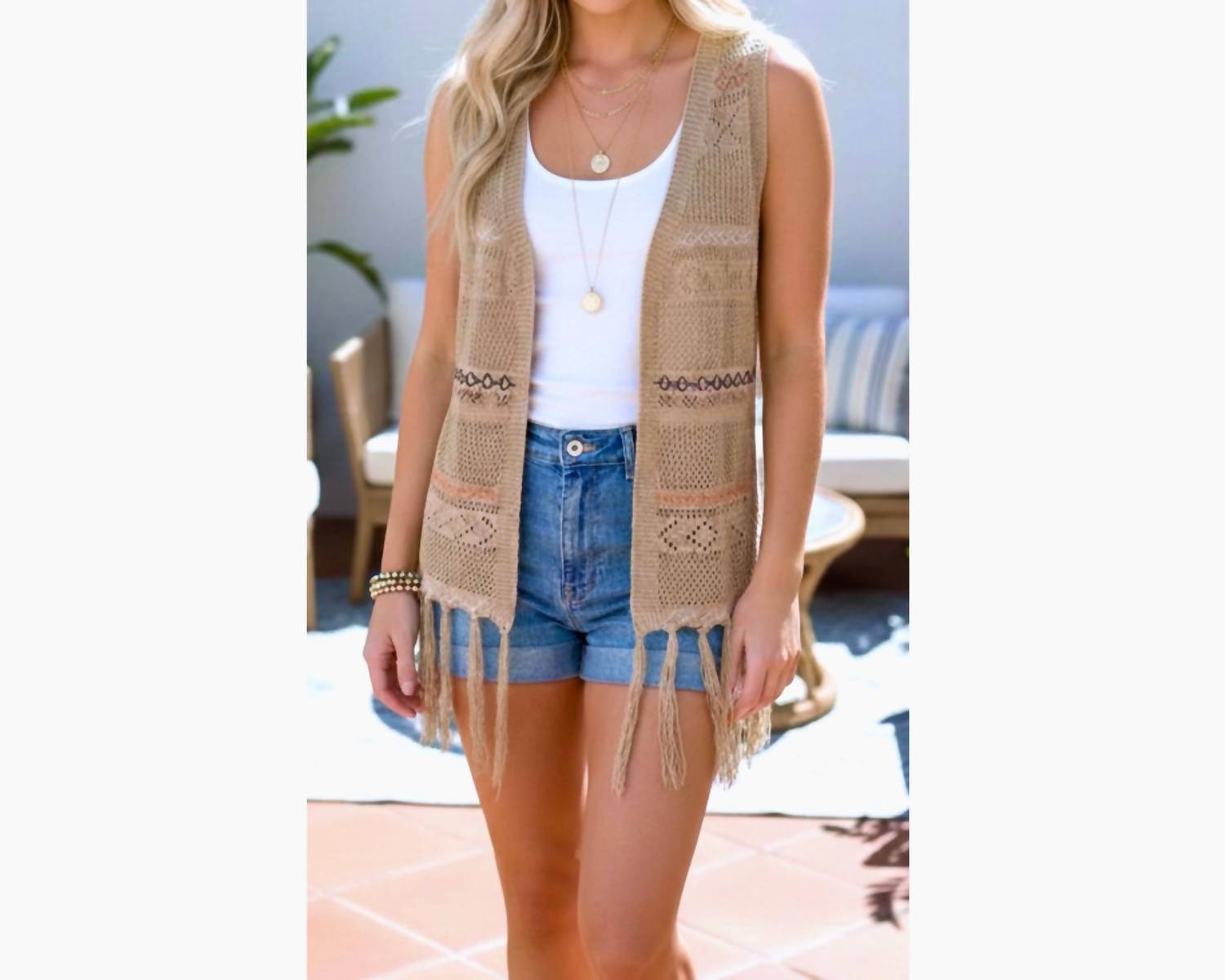 And The Why - Boho Crochet Fringe Vest