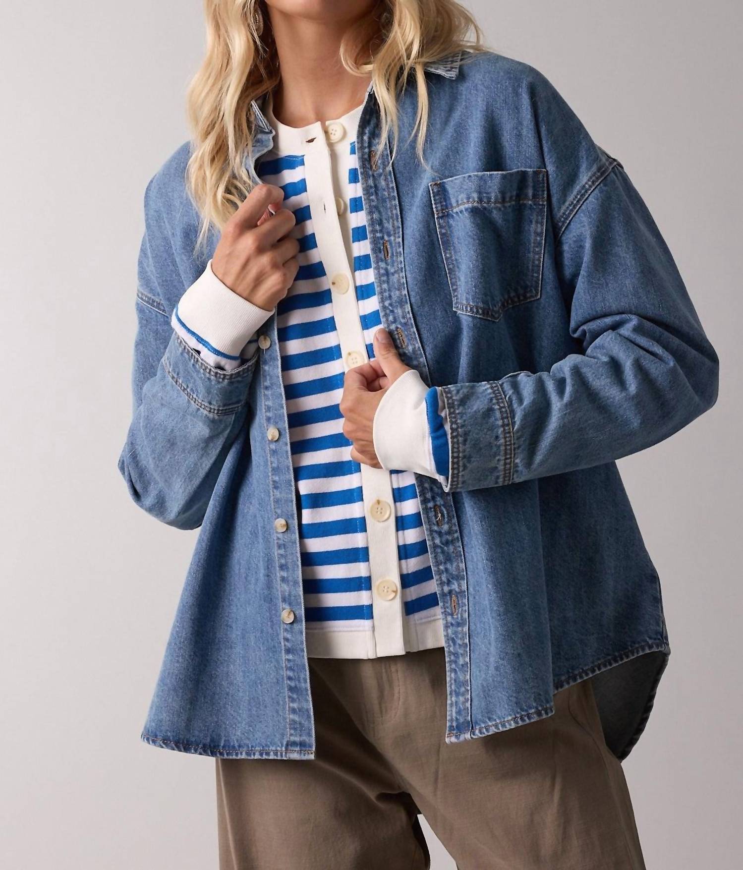 WISHLIST Washed Buttoned Up Shirt in medium denim - women's shirt