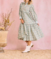 BROOKS AVENUE Laura Long Sleeve Dress in quatrefoil blue ivory - women's dress