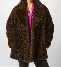 Joseph Ribkoff Leopard Print Faux Fur Coat in beige black 1 - women's jacket