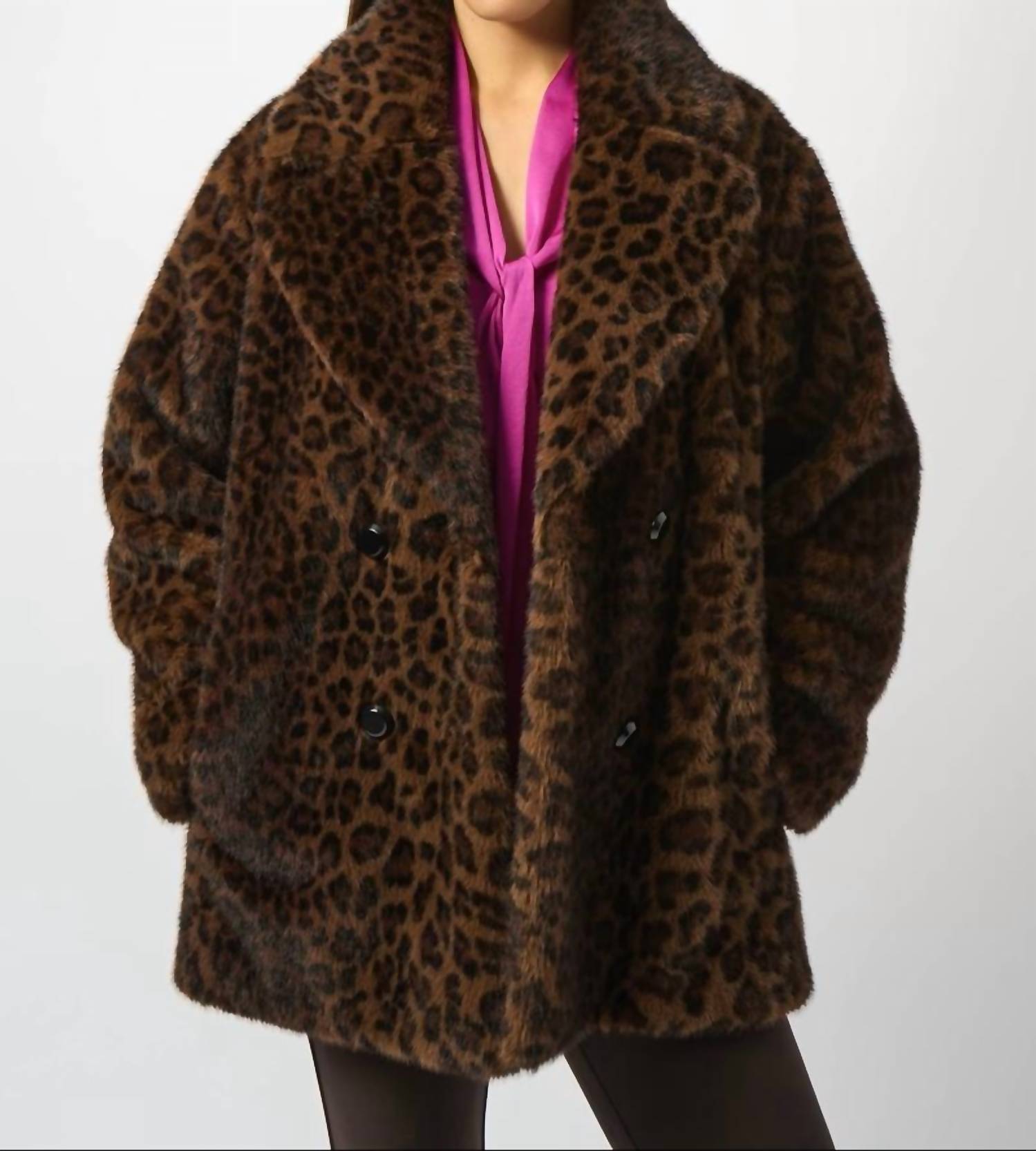 Joseph Ribkoff Leopard Print Faux Fur Coat in beige black 1 - women's jacket
