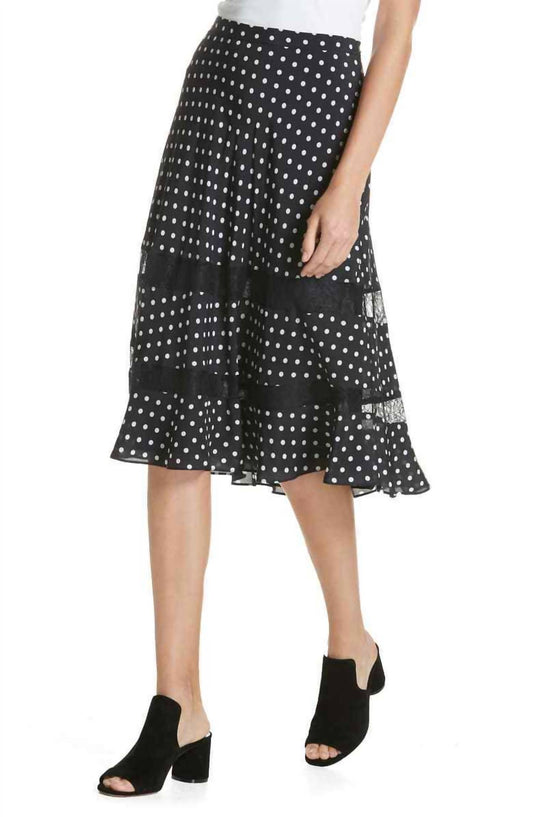 Lewit - Polka Dot Lace Trim A Line Midi Skirt