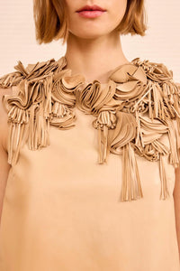 Ulla Johnson Marlowe Floral Applique Leather Top in alabaster - women's blouse - alternate view