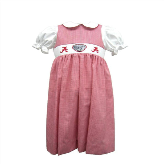 Vive La Fete - Girl's University Of Alabama Collegiate Hand Smocked Gingham Jumper