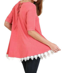 Umgee - Crochet Trim Lace Up Drawstring Top