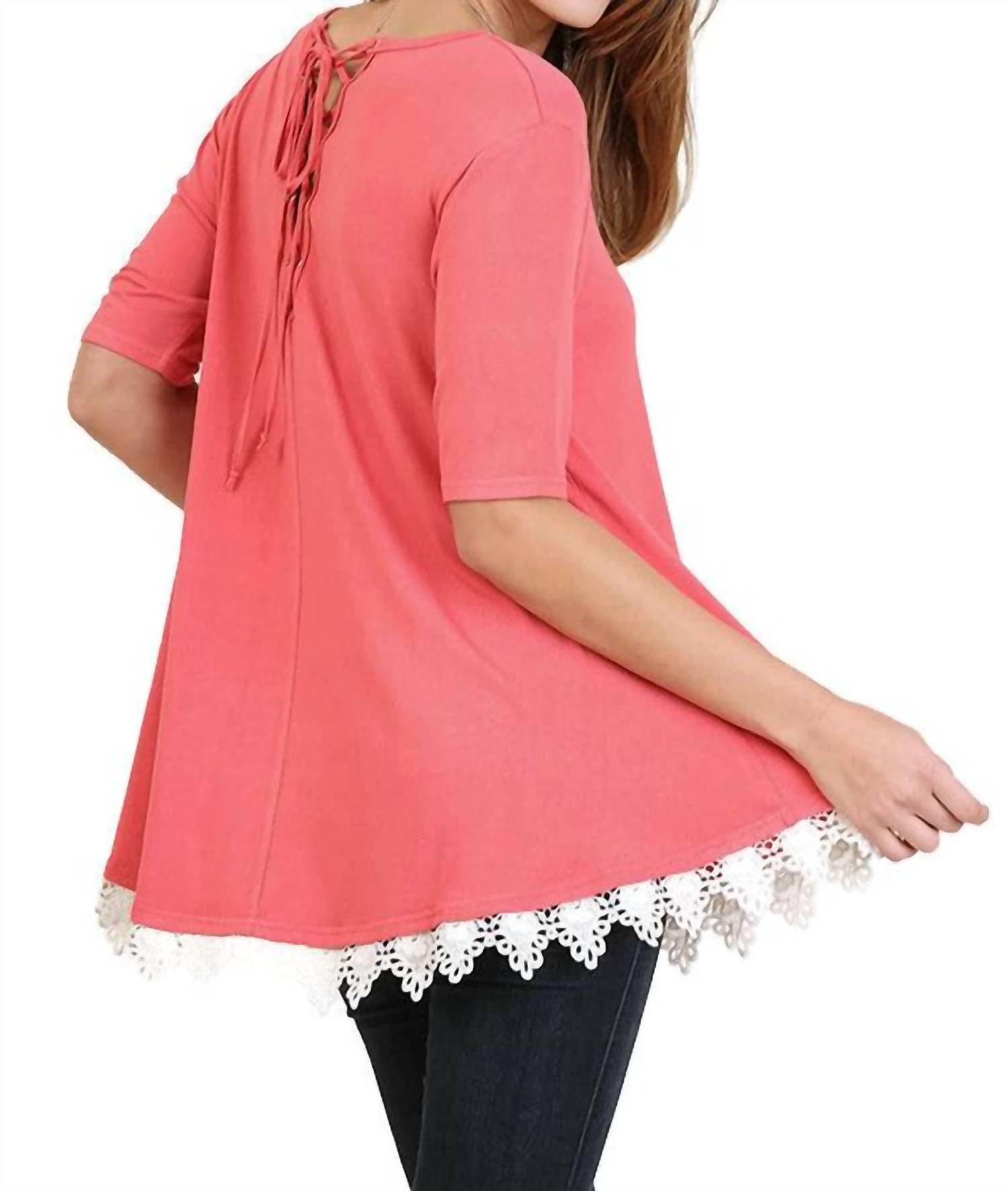 Umgee - Crochet Trim Lace Up Drawstring Top