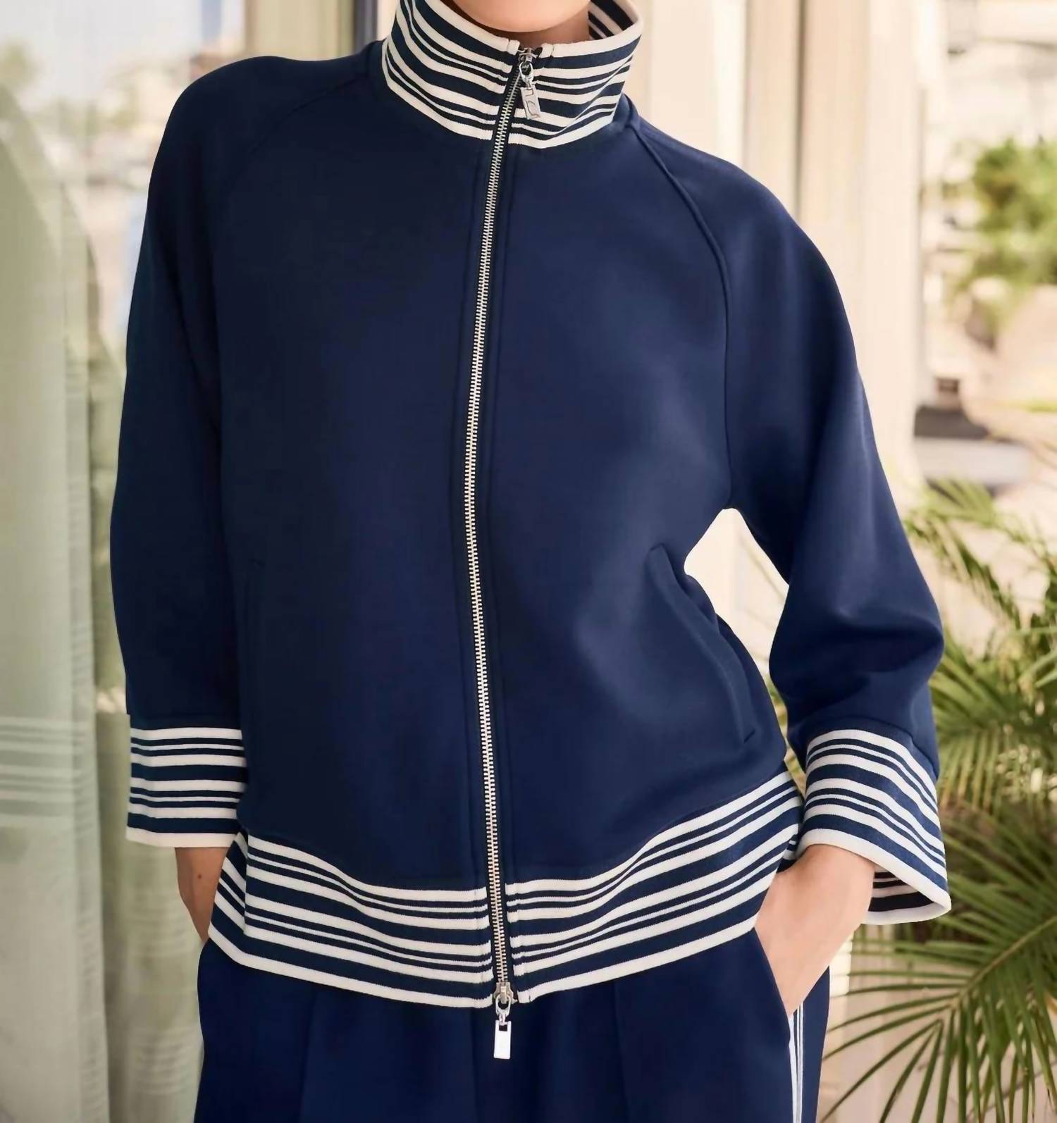 Joseph Ribkoff - Striped Zip Up Boxy Jacket