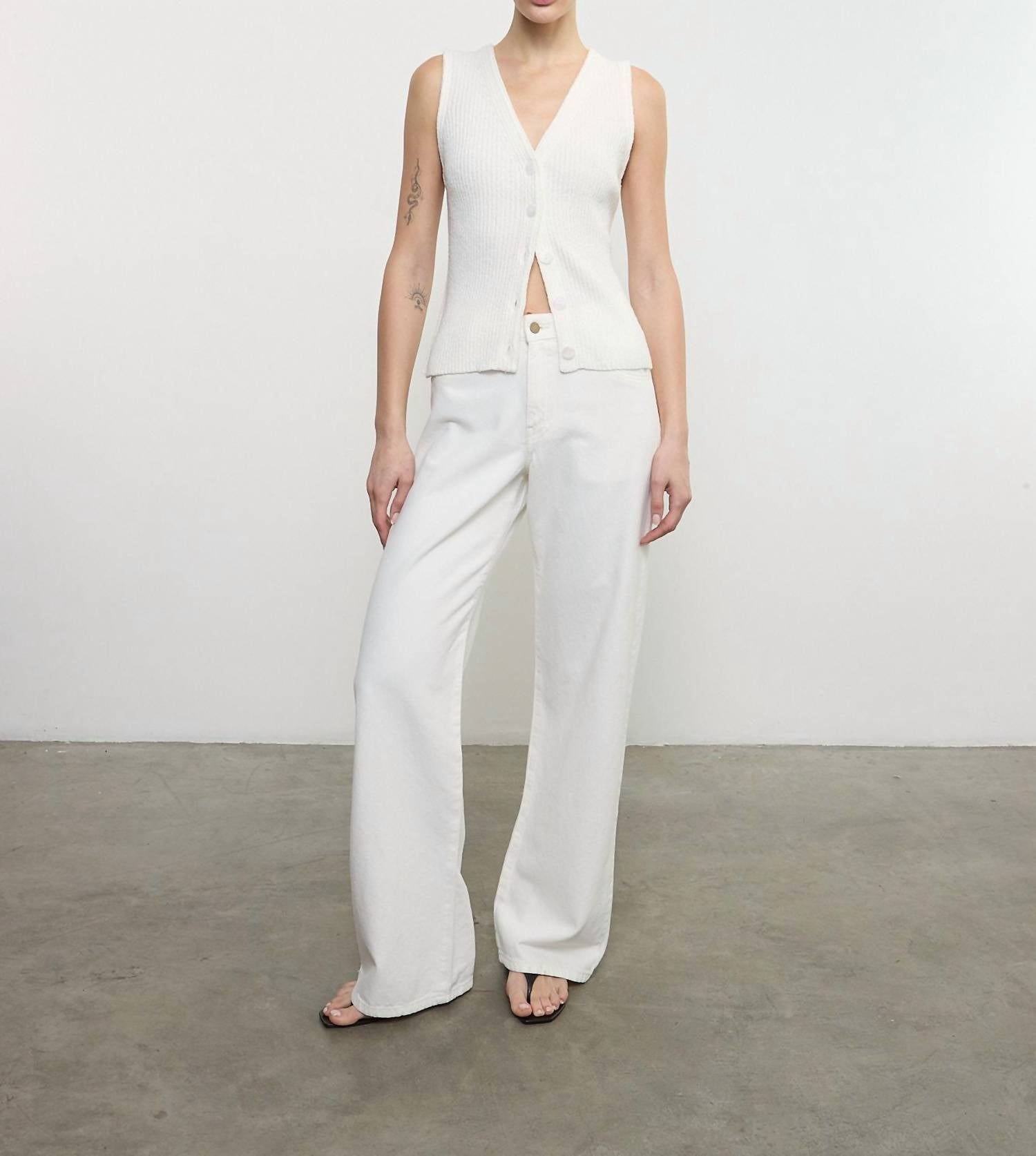 Enza Costa BOUCLE KNIT VEST in off white - women's jacket
