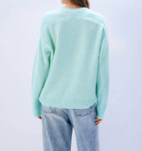 White + Warren Oversized Saddle Sleeve Crewneck Sweater in light aqua - women's sweater - detail view
