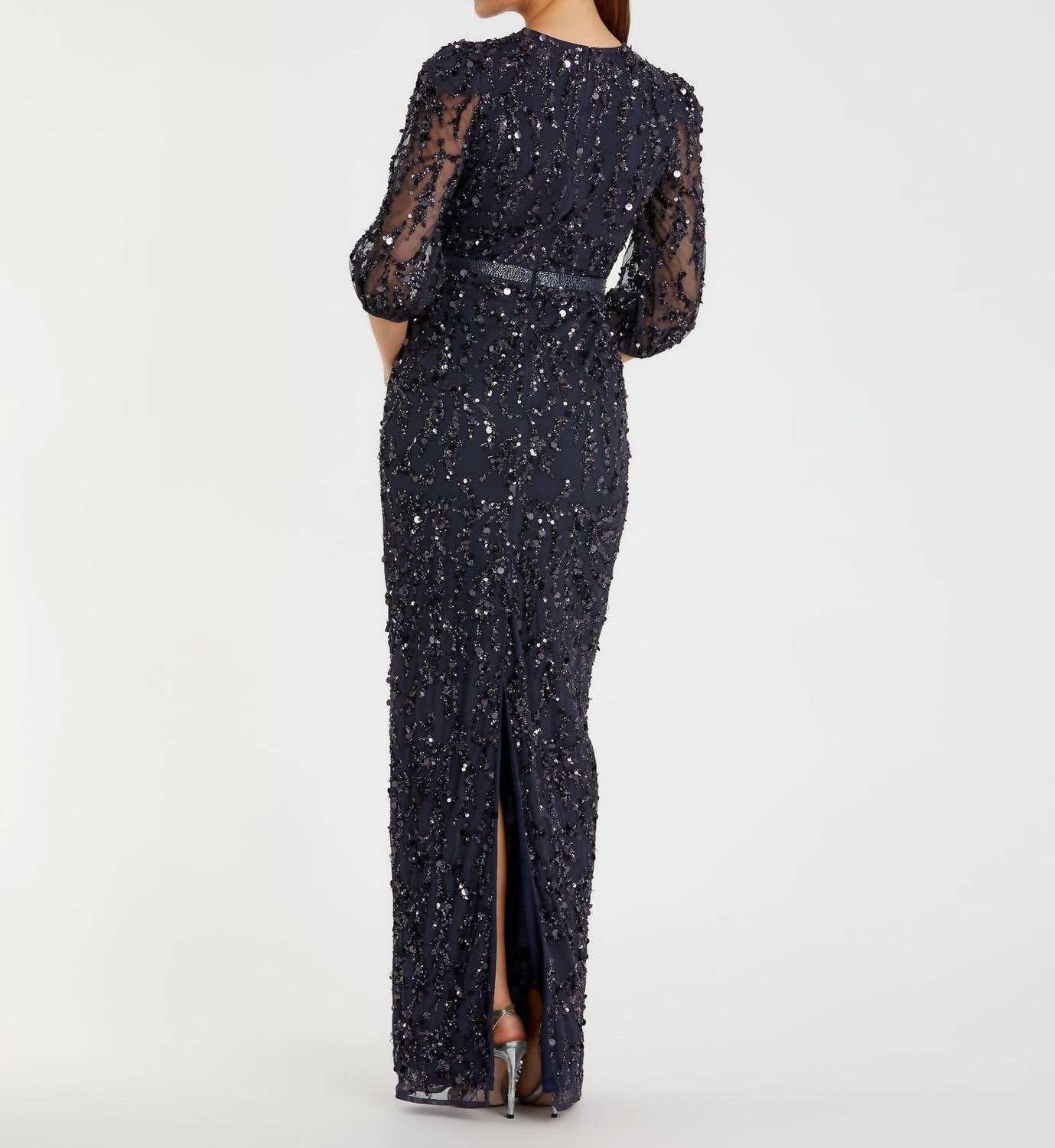MAC DUGGAL Sequin Maxi Gown in blue - women's dress - detail view