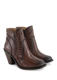 Forastero Women's Block Heel Leather Boots in dark brown - women's shoe - detail view
