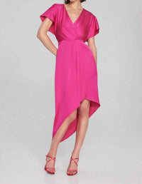 Joseph Ribkoff - Faux Wrap Hi-low Asymmetric Midi Dress