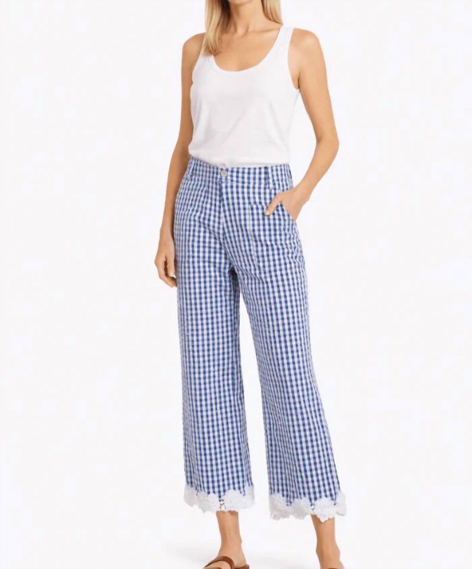 Vilagallo - Women's Gingham Lace Trousers Pant