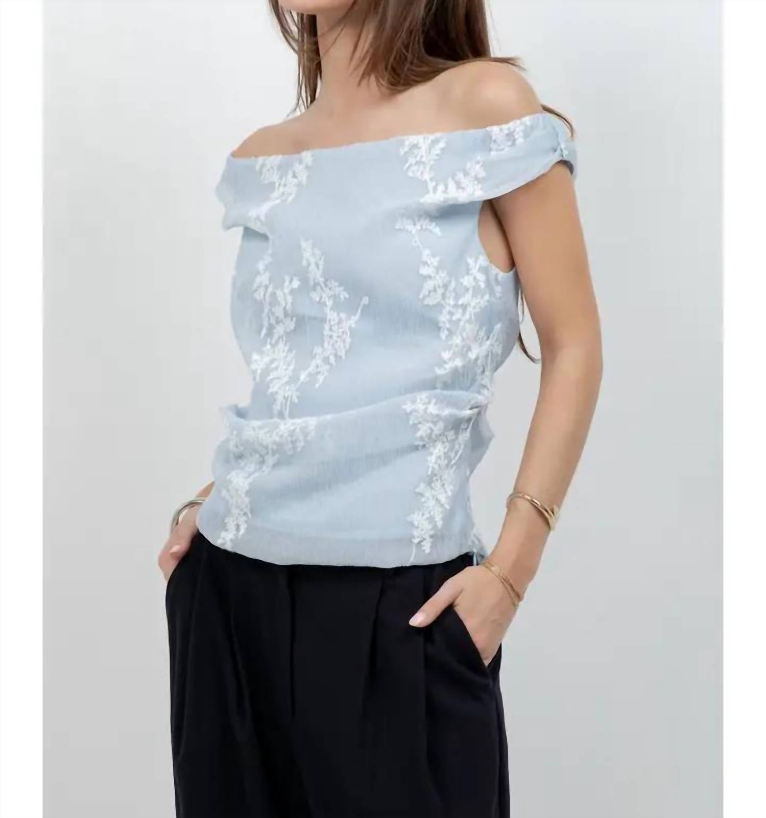 Whiteroom+Cactus - Embroidered Soft Woven Off Shoulder Blouse