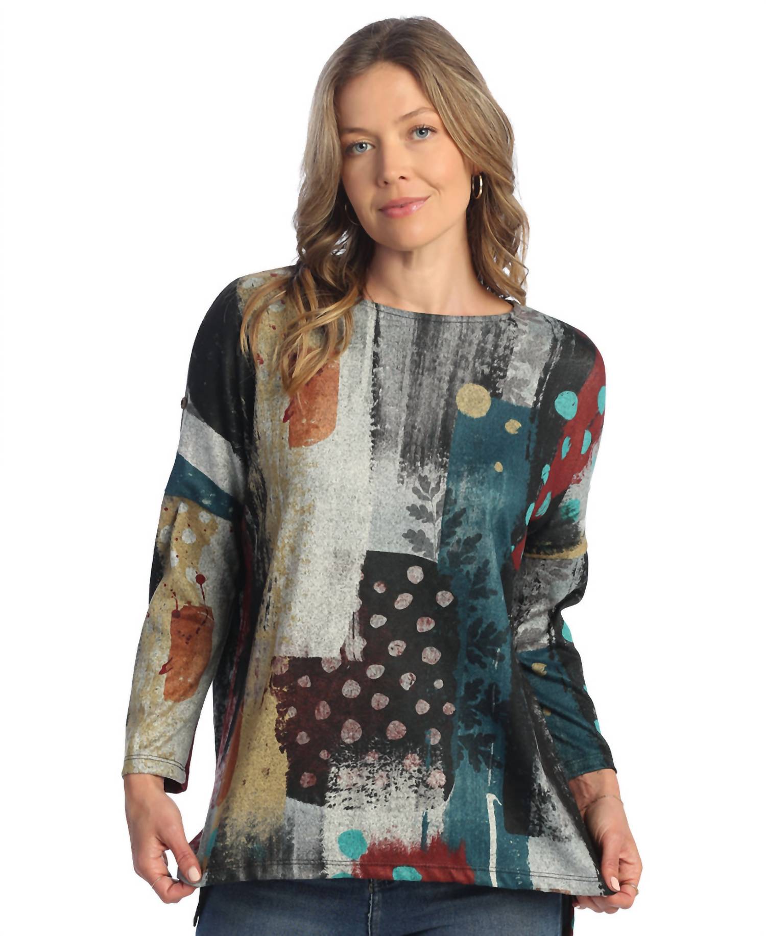 Jess & Jane Tundra Chiffon Hem Top - women's long sleeve top - alternate view