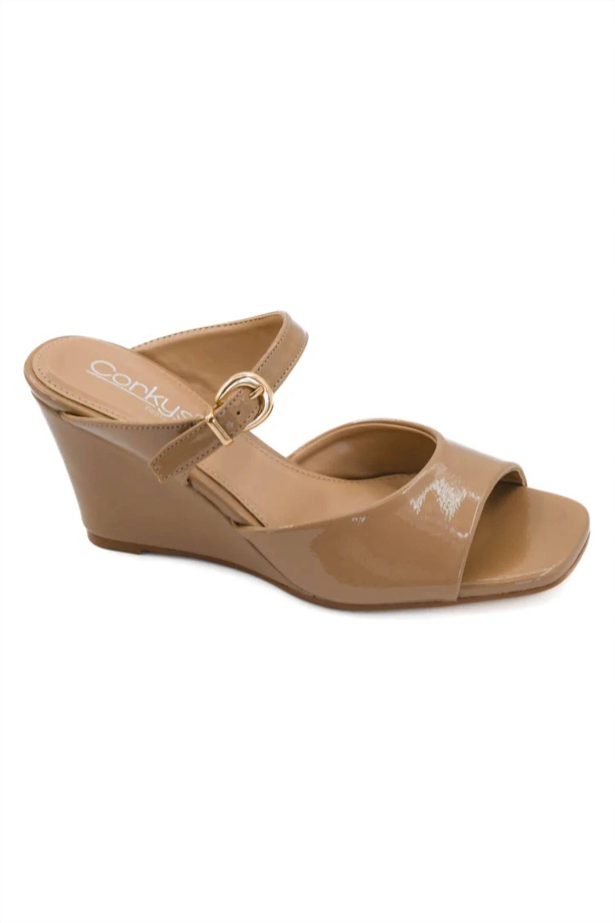 Corkys Footwear - Women's Patent Open Toe Buckle Wedge Sandals