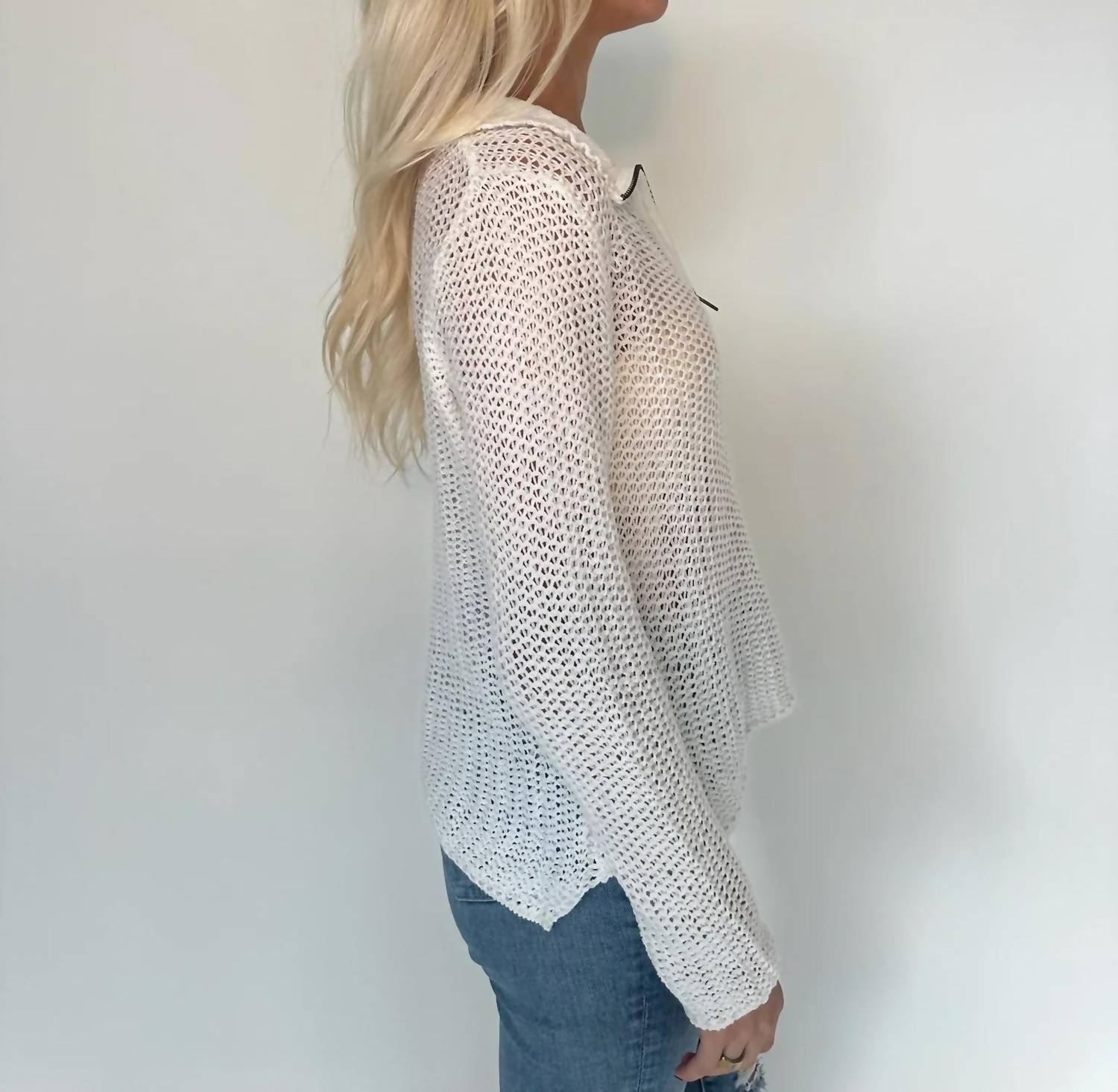 Wooden Ships - Open Knit Zip Long Sleeve Top