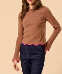 Lalavon - Play Date Scallop Edge Sleeve Sweater Top