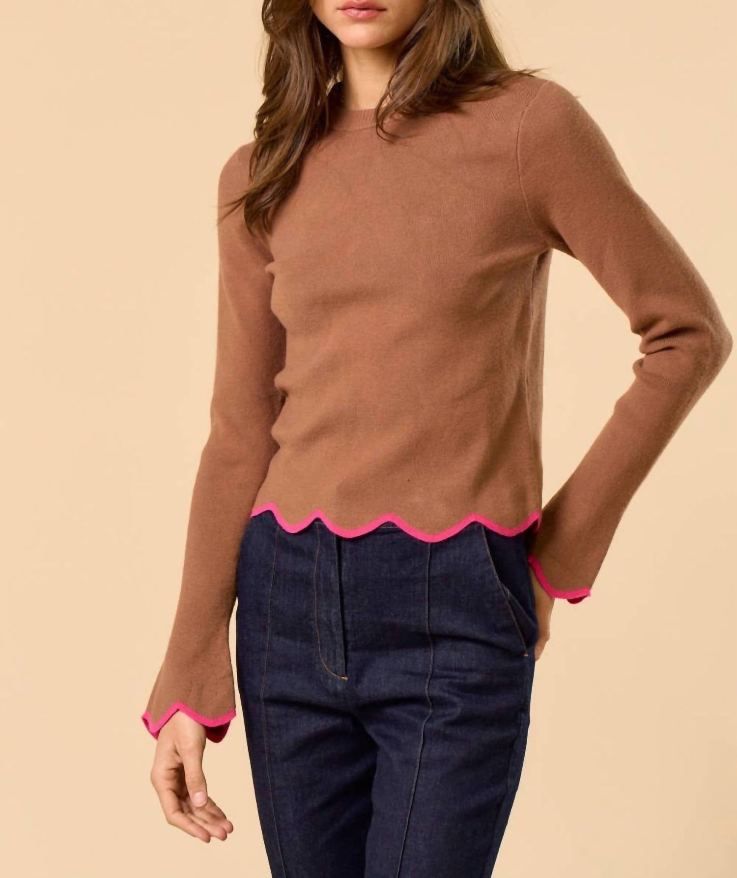 Lalavon - Play Date Scallop Edge Sleeve Sweater Top