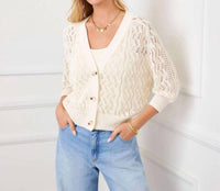 Karen Kane - Puff Sleeve Crochet Sweater Cardigan - Petite