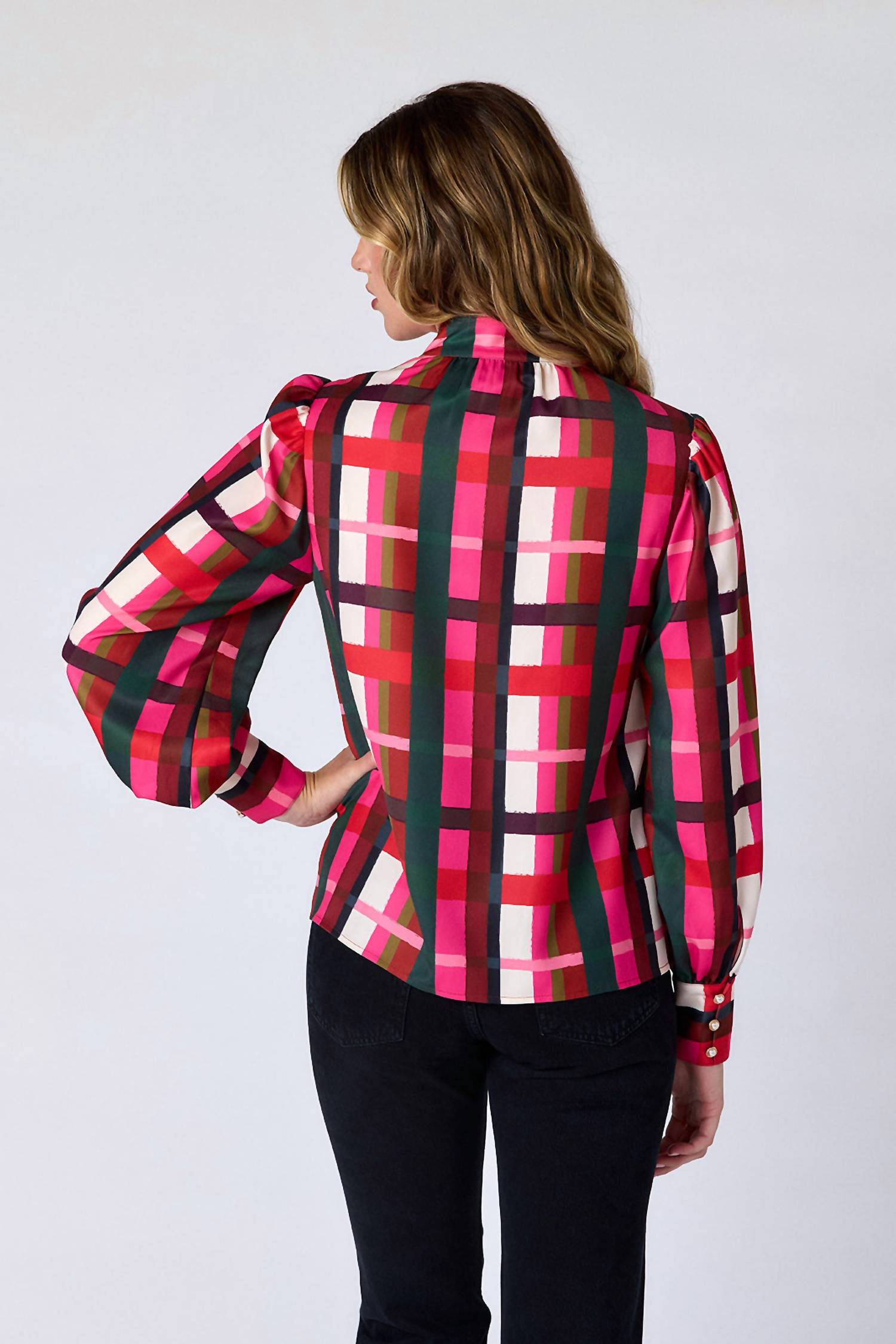 Crosby by Mollie Burch Leland Blouse in holiday plaid - women's blouse - detail view