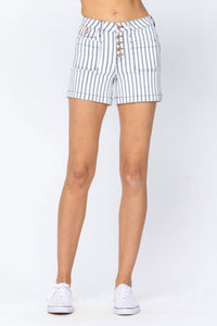 Judy Blue High Waist Stripe Pocket Shorts in white - women's shorts