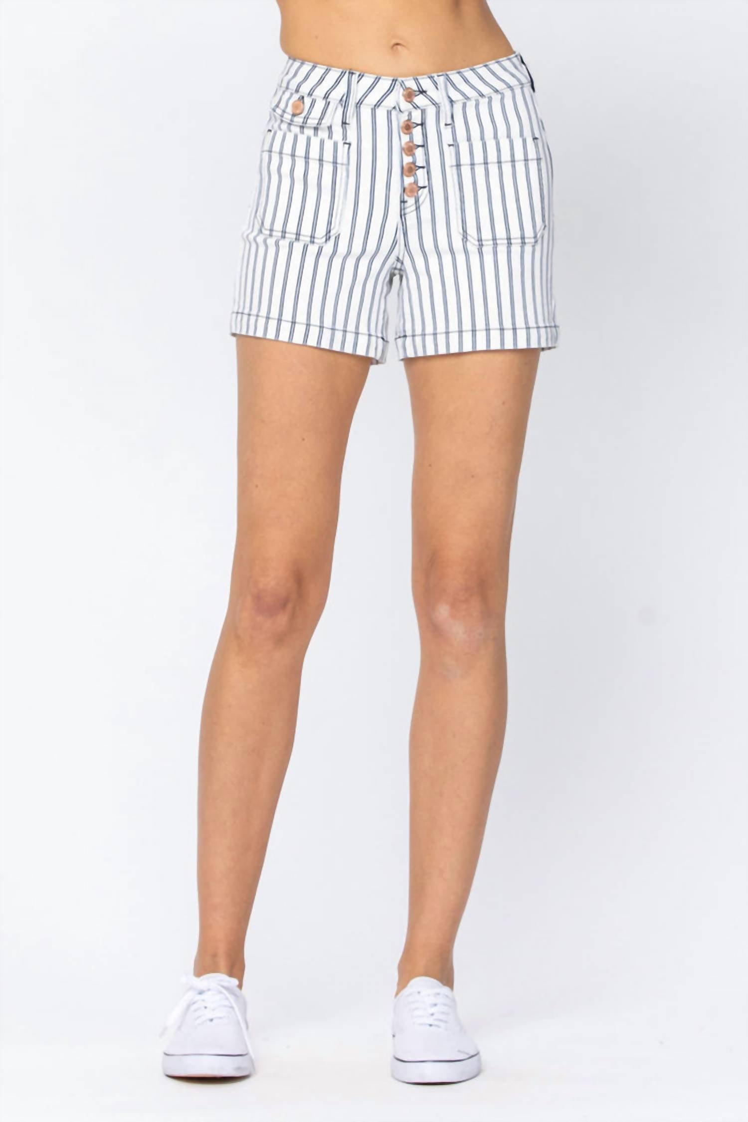 Judy Blue High Waist Stripe Pocket Shorts in white - women's shorts