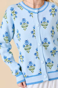 Main Strip - Floral Jacquard Sweater Knit Cardigan Top