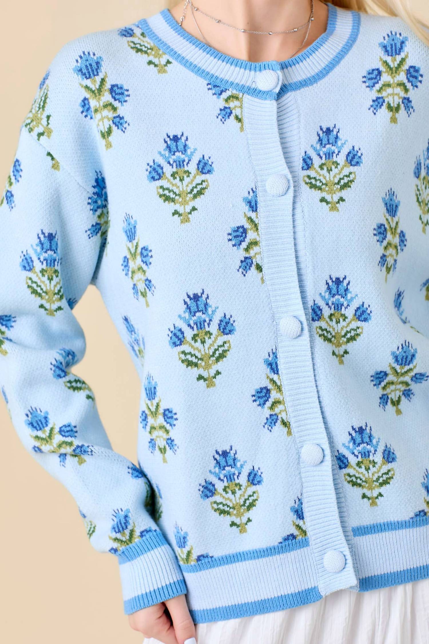 Main Strip - Floral Jacquard Sweater Knit Cardigan Top