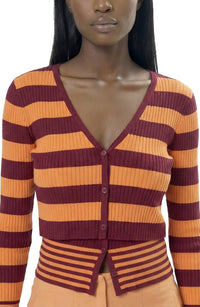 Area Stars Women's Striped Long Sleeve Knit Top in berry peach - women's cardigan - view 5