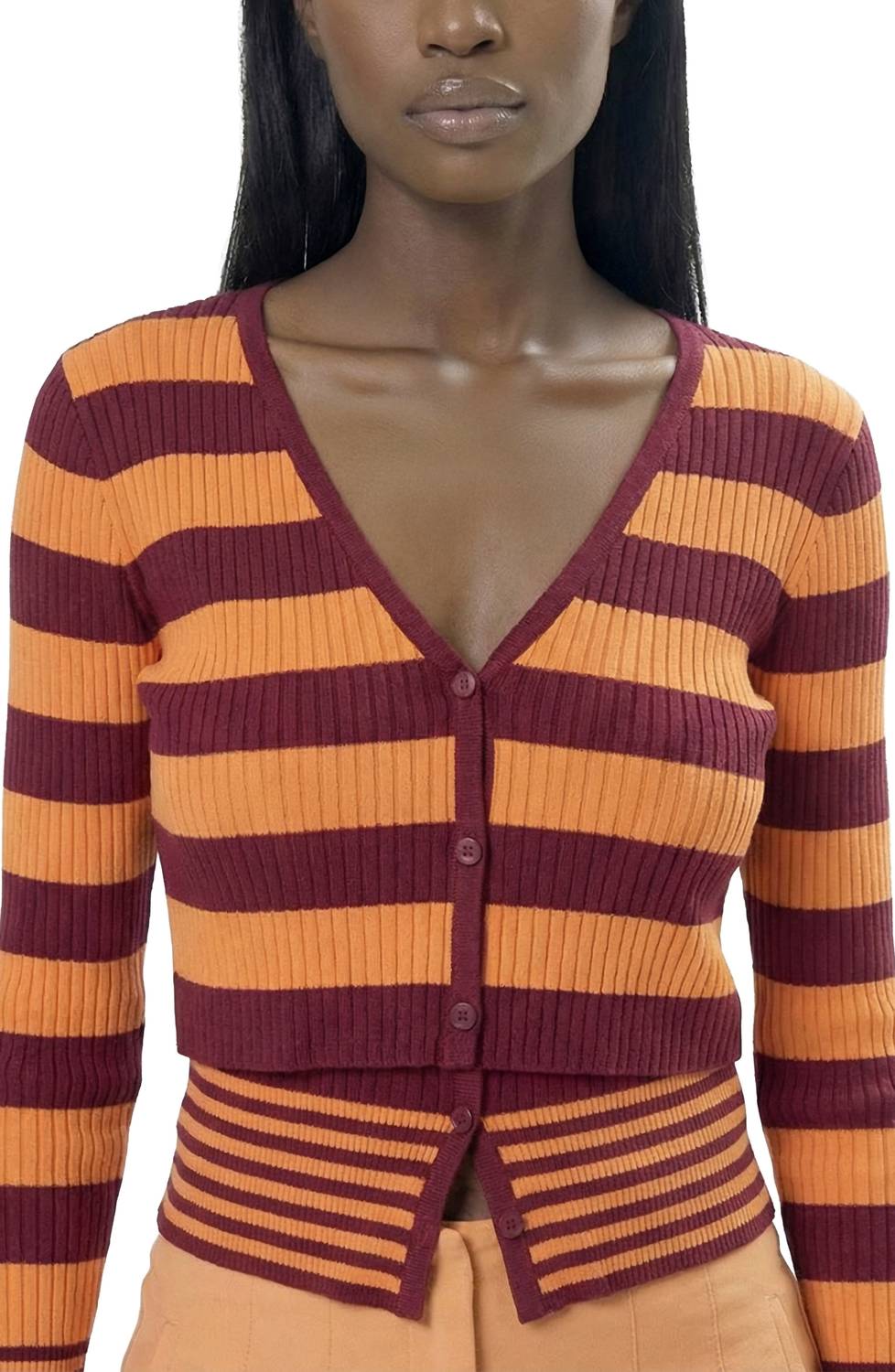 Area Stars Women's Striped Long Sleeve Knit Top in berry peach - women's cardigan - view 5