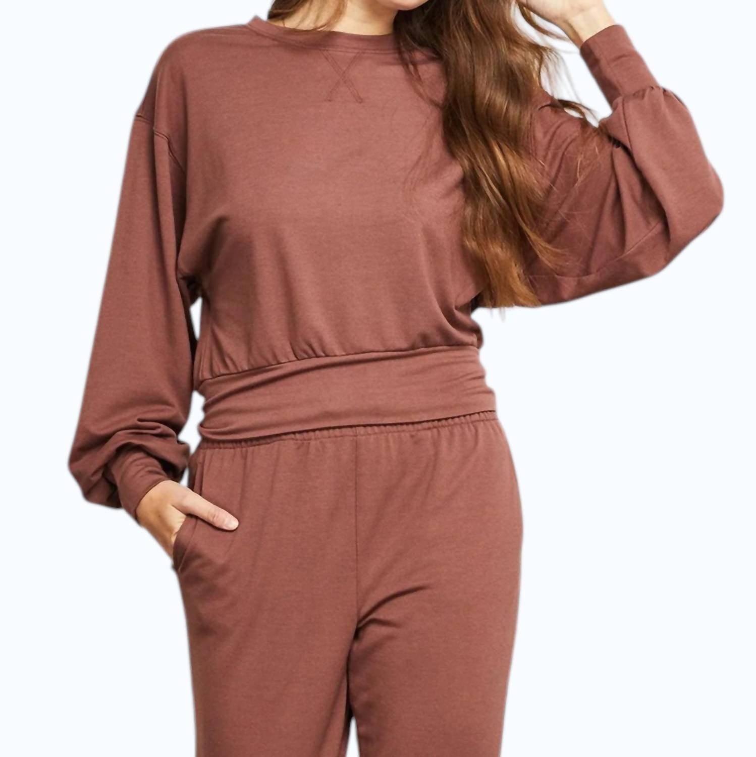 Gentle Fawn Ava Cropped Crewneck Top in auburn - women's sweater
