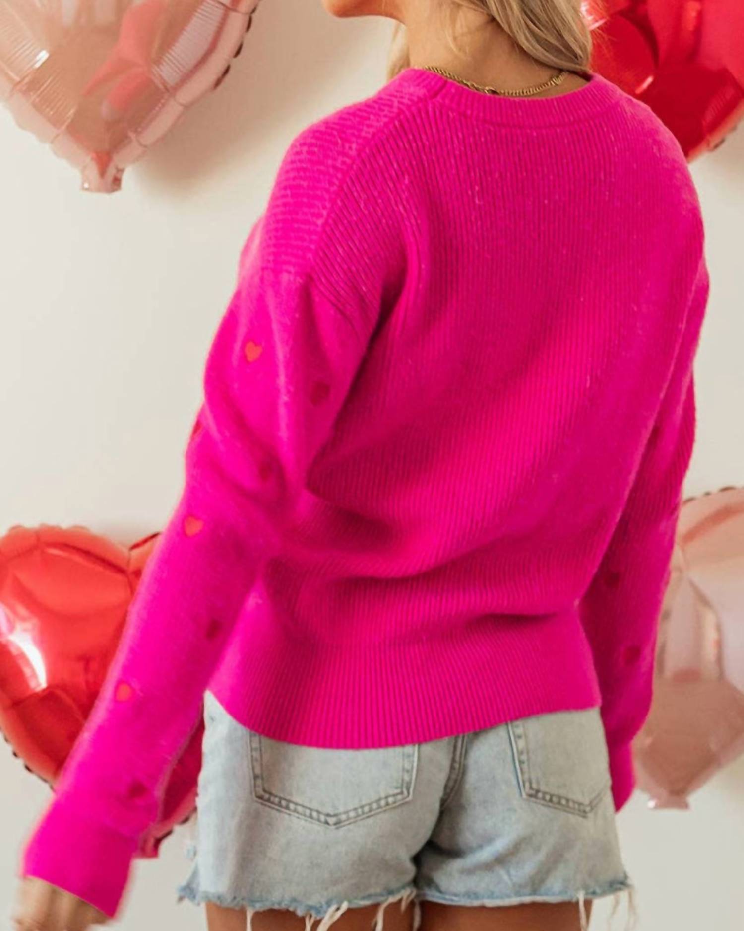 Pretty Bash - Valentine Heart Drop Shoulder Crewneck Sweater