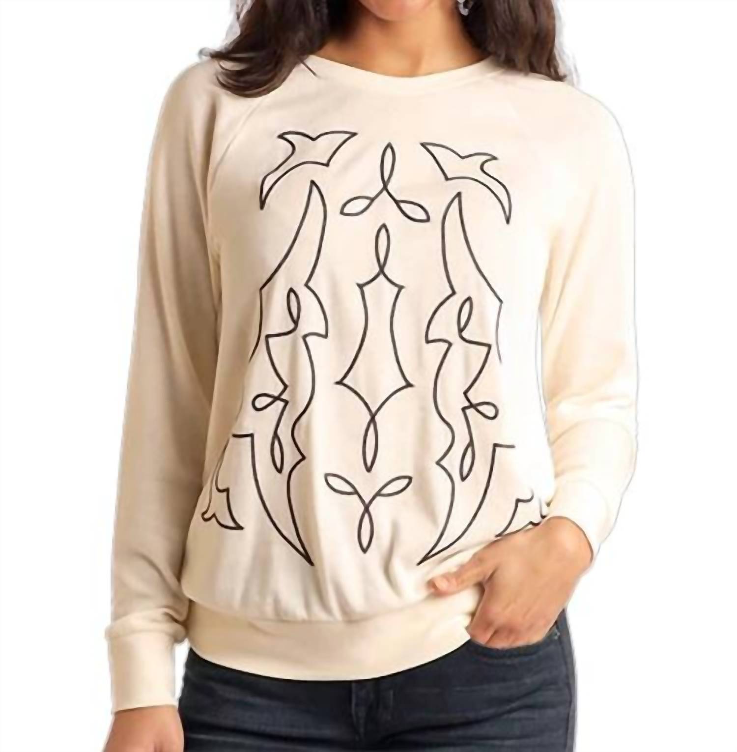 Panhandle Embroidered Bootstitch Sweatshirt in cream - women's top