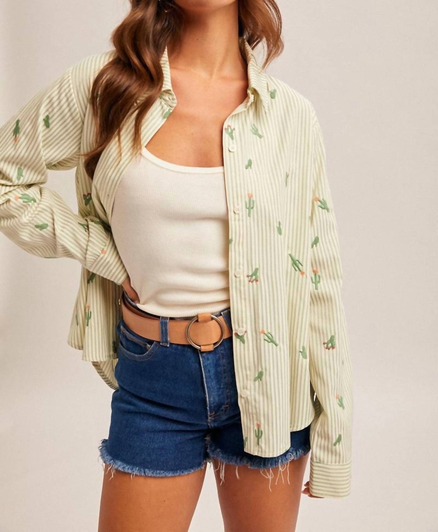 Hem & Thread - Cactus Embroidery Shirt
