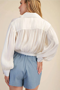 Glam - Stephanie Tie Front Collared Blouse